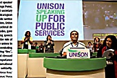 Domingo Perez pictured receiving a standing ovation after addressing the UNISON Local Government conference in Manchester. Credit: UNISON National Newsletter, July 2011.