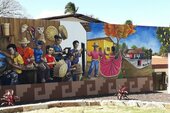 Mural outside new technical education centre opening in Masaya, focussed on agricultural courses, Attendance is free